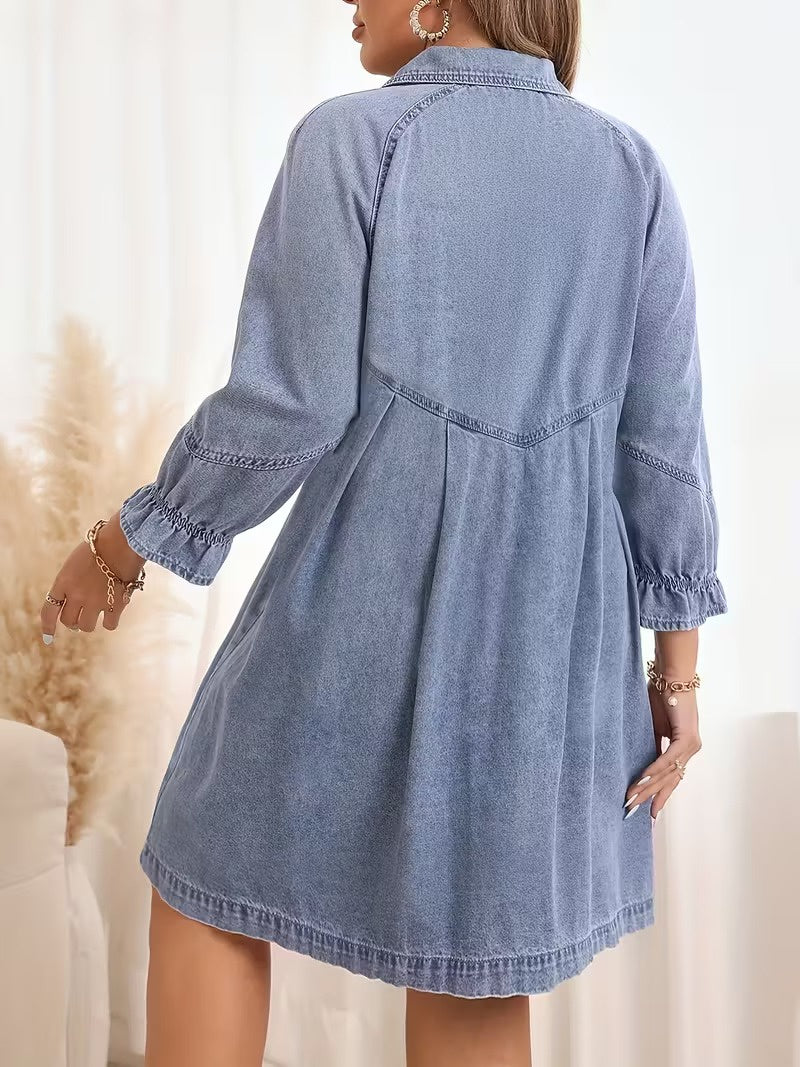 Damska Sukienka Koszulowa z Denimu