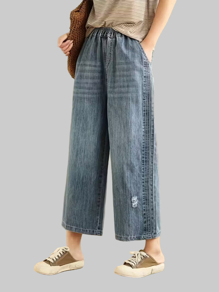 Damskie Dżinsy z Szeroką Nogawką o Skróconej Długości