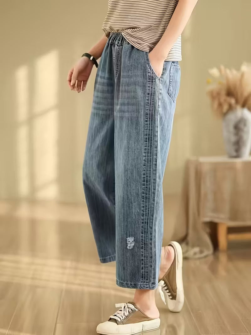 Damskie Dżinsy z Szeroką Nogawką o Skróconej Długości