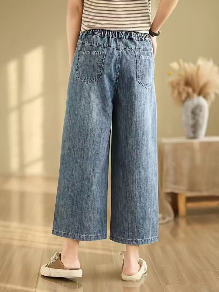 Damskie Dżinsy z Szeroką Nogawką o Skróconej Długości