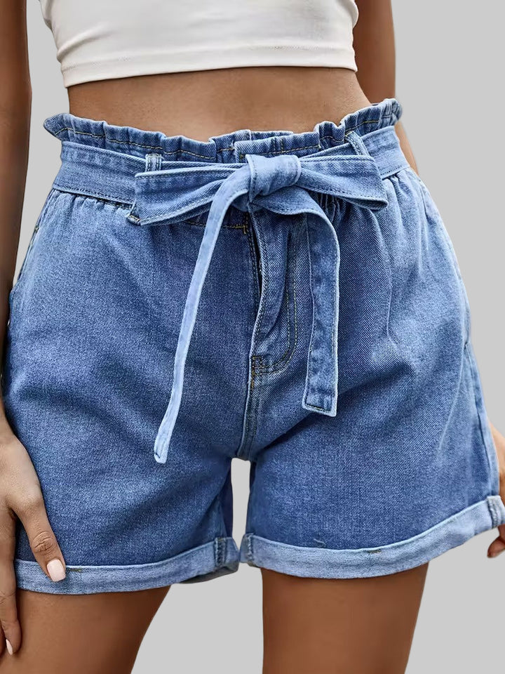 Damskie Jeansowe Szorty z Wysokim Stanem i Paskiem