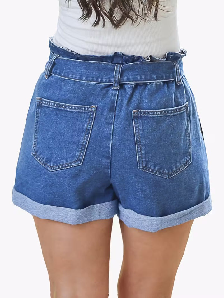 Damskie Jeansowe Szorty z Wysokim Stanem i Paskiem