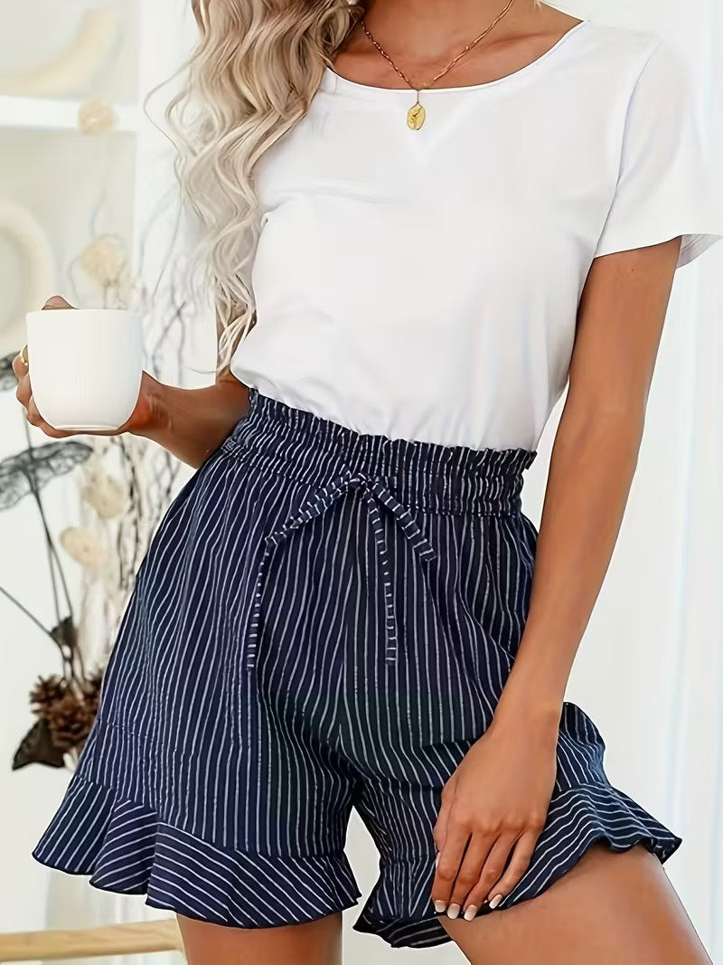 Damskie Szorty Wysokiego Stanu w Paski