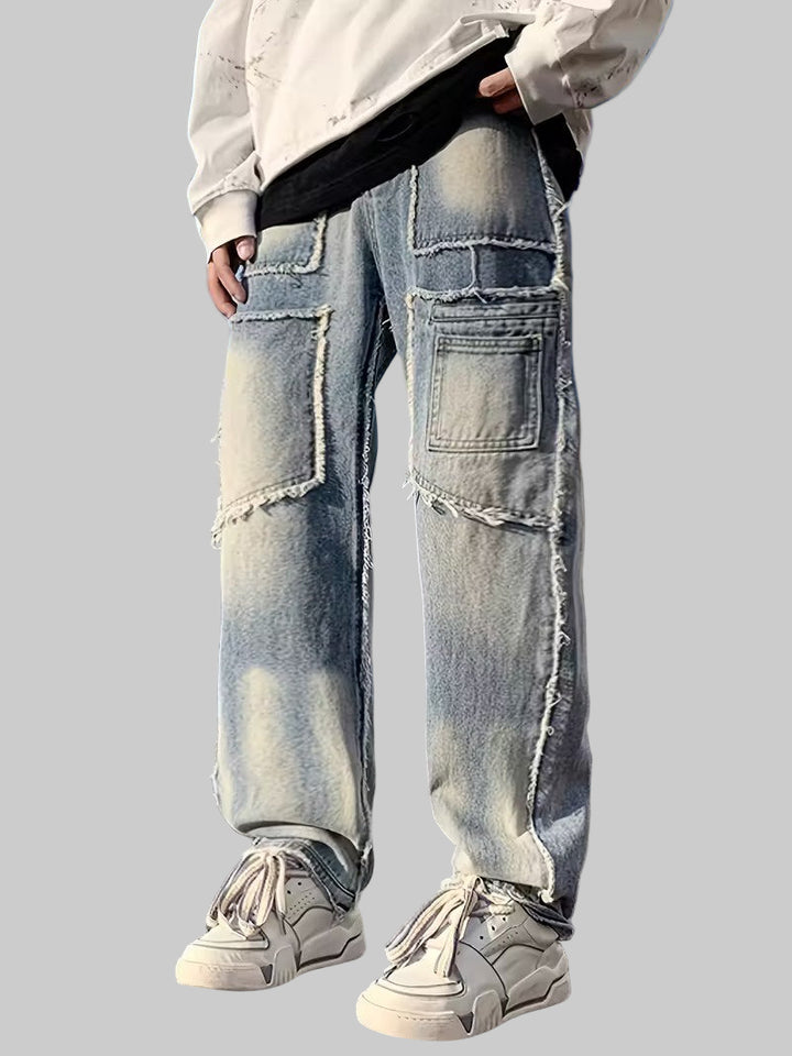 Męskie Dżinsy Patchworkowe