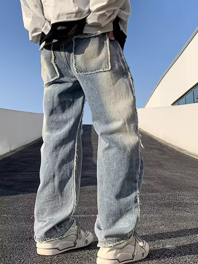 Męskie Dżinsy Patchworkowe