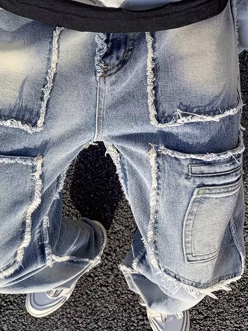 Męskie Dżinsy Patchworkowe