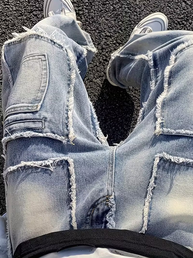 Męskie Dżinsy Patchworkowe